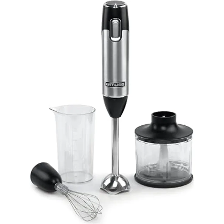 Muse StabmixerSet MS05 HB, 600 Watt Stabmixer mit Mixstab und Schlagscheibe, Edelstahl Schwarz, 500-600 ml