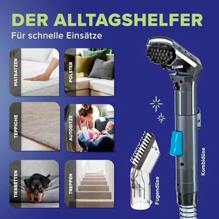Lichterblitz Polster- & Teppichreiniger Kompakt, 3-in-1 Waschsauger mit 400 W, Nass-Trockensauger, 1,1 l Frischwassertank, selbstreinigend, leicht und tragbar – Bild 5