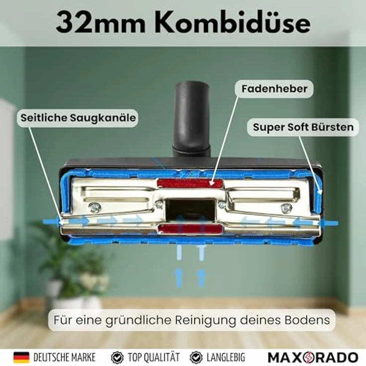 Maxorado Bodendüse + Schlauch + Staubsaugerrohr Ersatzteile Set, kompatibel mit Numatic HVR200, NRV200, 32mm, inkl. umschaltbarer Kombi Bodendüse und 2,5m Schlauch – Bild 5