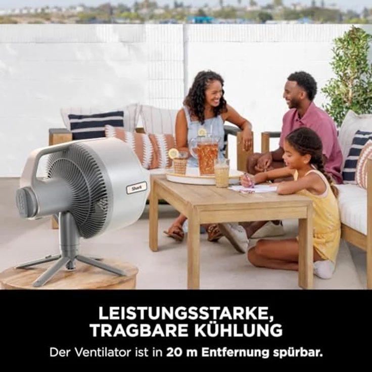 Shark FlexBreeze Pro Mist Akku-Ventilator, tragbarer Ventilator für innen und außen mit Sprühsystem, 20 m Kühlreichweite, 5 Geschwindigkeitsstufen, leise, Farbe Dove, FA300WHEU – Bild 3