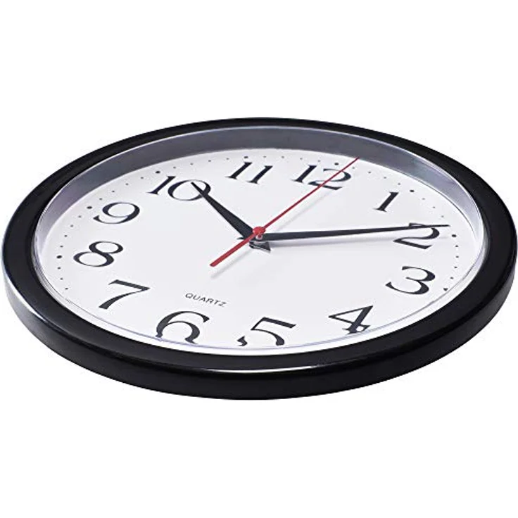 Bernhard Products Schwarze Wanduhr, geräuschlos, Nicht tickend, 25,4 cm, Quarz, batteriebetrieben, rund, leicht zu lesen, Zuhause/Büro/Küche/Klassenzimmer/Schuleuhr, Uhrwerk – Bild 3