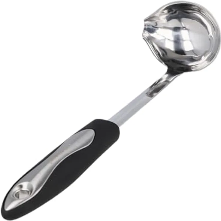 EUROHOME Saucenlöffel CARMEN aus rostfreiem Edelstahl - Soßenkelle mit Ausgießer - Soßenlöffel 28,5 cm mit ergonomischem Griff - Suppenkelle Edelstahl aufhängbar - Spülmaschinengeeignete Saucenkelle