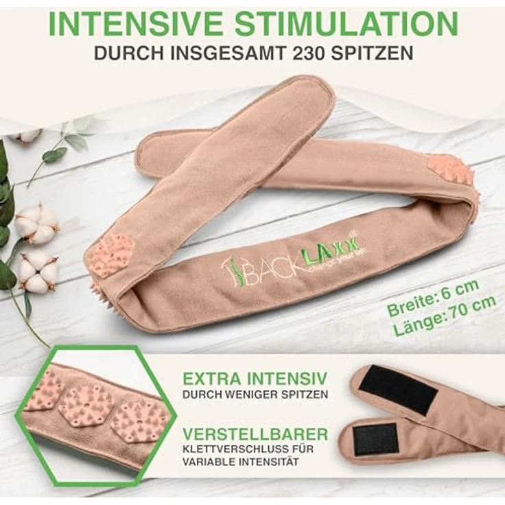 BACKLAxx® Massagegerät Akupressur Stirnband, Kopfband, Kopfmassagegerät mit Tasche zur Kopfmassage, Intensitätsregulierung durch Klettverschluss, Umweltfreundliches Halbleinen, extra intensiv, blau – Bild 3