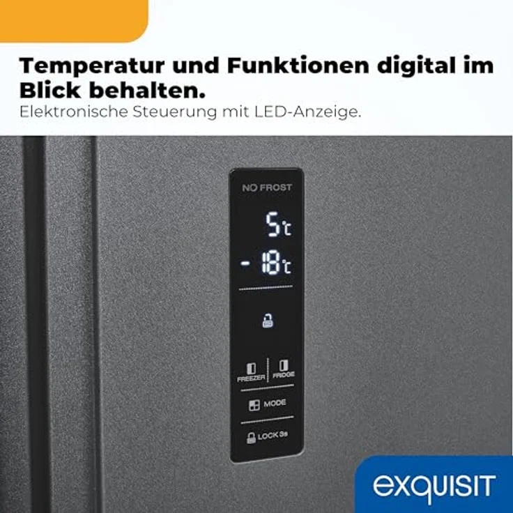 Exquisit SBS546-040D, Side-by-Side Kühlschrank mit Gefrierteil, 442 Liter, 10 Ablagen, No-Frost, LED-Anzeige, 91 cm Breite, anthrazit – Bild 5