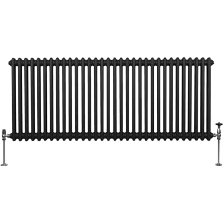 Monster Shop Traditioneller 2-Spalten-Heizkörper 600 x 1462mm, Horizontaler Wandheizkörper aus Matt Schwarz Kohlenstoffstahl mit 6220 BTU Wärmeleistung und Befestigungsset – Bild 2