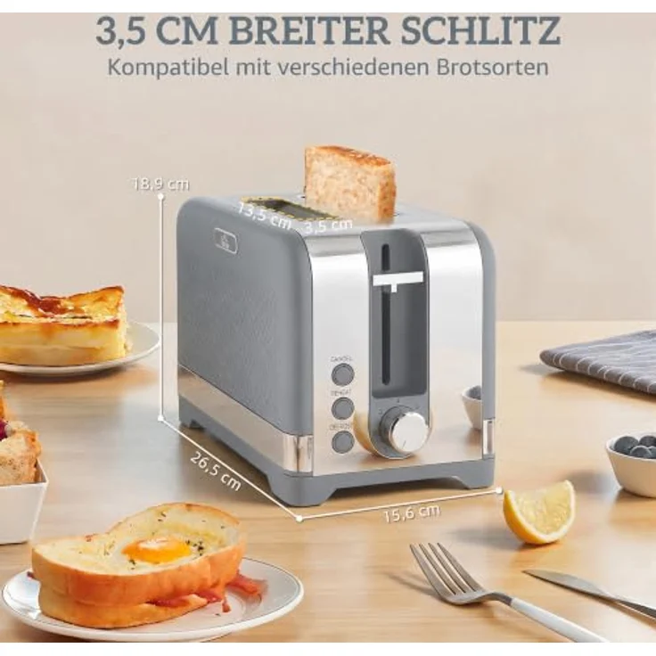 HOMCOM Wasserkocher- und Toaster-Set, 2200 W mit Thermostat, 1,7 l Wasserkocher und 2-Scheiben-Toaster, Grau – Bild 7