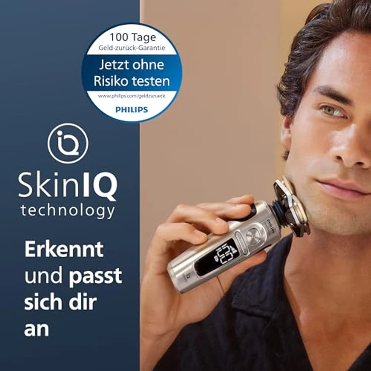 Philips Shaver S9000 Prestige, elektrischer Nass- und Trockenrasierer, helles Chrom, Lift & Cut-Rasiersystem, SkinIQ Technologie, Präzisionstrimmer, Reinigungsstation und Reiseetui, Modell SP9841/32 – Bild 2