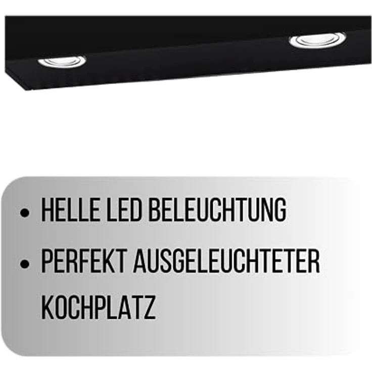 YUNA Dunstabzugshaube NAVA, Kopffreihaube mit 60 cm Breite, Edelstahl + Glas, schwarz, 3 Leistungsstufen, 594 m³/h Abluft, LED-Beleuchtung – Bild 5