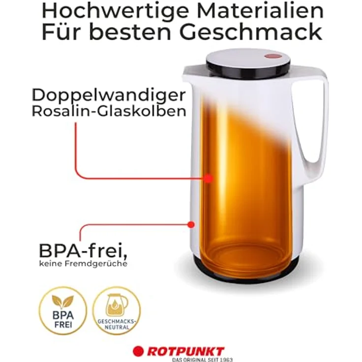 ROTPUNKT Isolierkanne 760 MAXIMA 1,0 l | Zweifunktions-Drehverschluss | BPA Frei- gesundes Trinken | Made in Germany | snow – Bild 5