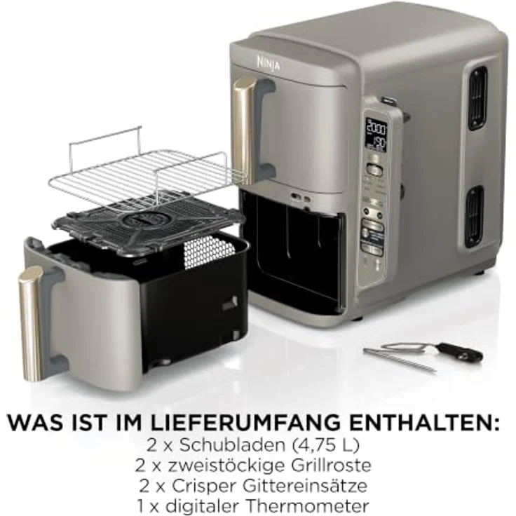 NINJA Double Stack XL-Heißluftfritteuse SL451EUSD, 9,5 L, 6 Funktionen, Steingold, mit Smart Cook System und 2 unabhängigen Schubladen – Bild 15