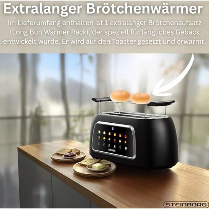 Steinborg® Automatik Toaster ST-4000, 4-Scheiben Edelstahl mit Touchscreen, Brötchenaufsatz, digitale Restzeitanzeige und Automatische Liftfunktion – Bild 5