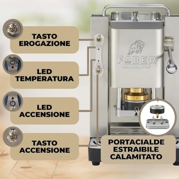 FABER COFFEE MACHINES Deluxe 3.0, Kaffeemaschine ESE 44mm mit Elektroventil, herausnehmbarem Padhalter, 1L Glasbehälter und verstellbarem Messing-Padpresser, mattes Edelstahl/Chrom – Bild 3