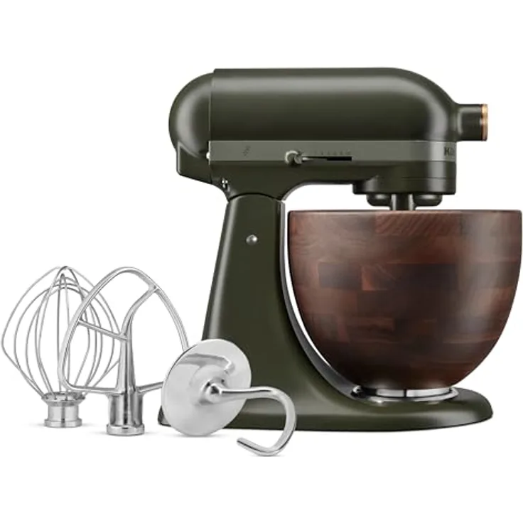 KitchenAid Artisan 4,7 Liter Küchenmaschine 5KSM180WSEEG- Design Edition: Evergreen, Walnussholzschüssel, Edelstahl-Rührwerkzeuge in Grün