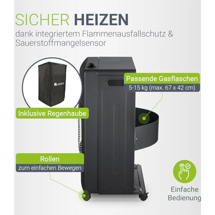 Juskys Gasheizung GS42US – Infrarot-Heizstrahler bis 4200 W für Terrasse & Outdoor – mobiles Heizgerät mit Keramikplatten – Gasheizstrahler in Schwarz – Bild 7