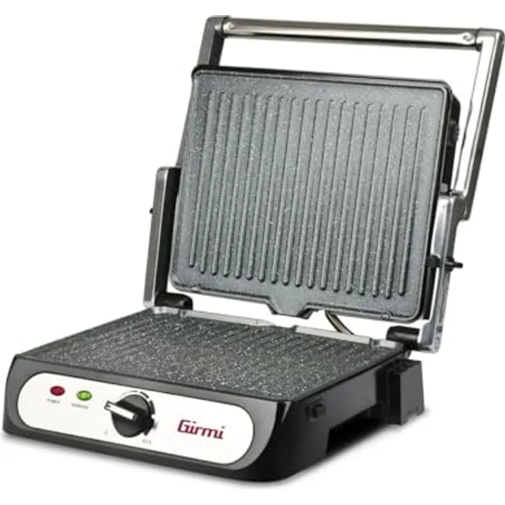 Girmi BS41 Kontaktgrill, 2000 W, Edelstahl, Antihaftbeschichtung, Abnehmbare Platten, Schwarz/Silber
