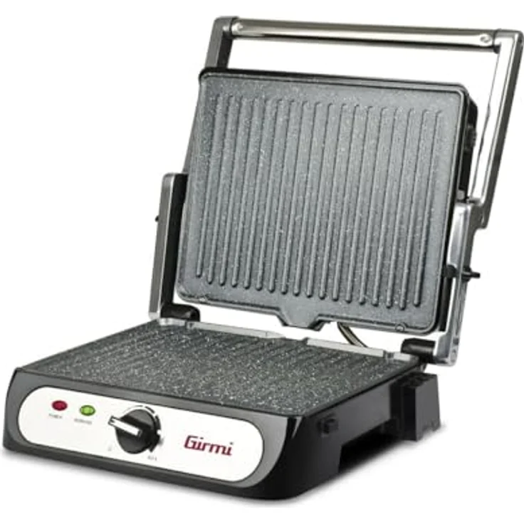 Girmi BS41 Kontaktgrill, 2000 W, Edelstahl, Antihaftbeschichtung, Abnehmbare Platten, Schwarz/Silber – Bild 1