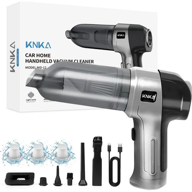 KNKA PRO Akku-Handstaubsauger 3 IN 1, kabellos, 9000Pa, 120 W, beutellos, inkl. Fugendüse und Bürstenaufsatz für Auto und Zuhause