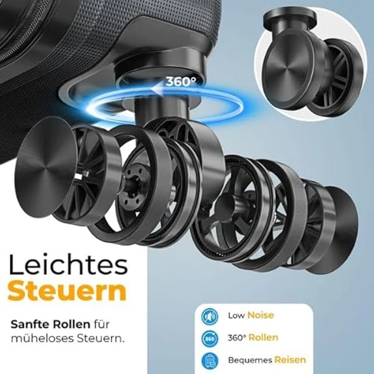 KESSER® Reisekoffer Set 4-teilig, ABS Hartschalenkoffer mit Zahlenschloss, Kofferwaage & Reisebrieftasche, 360° Rollen, Handgepäck & große Koffer, Trolley Charcoal – Bild 4