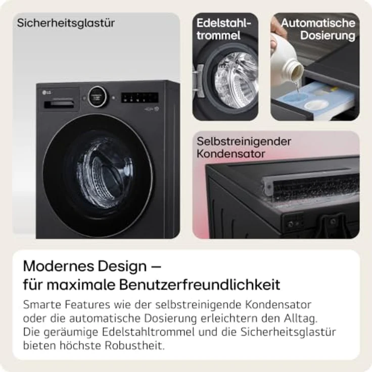 LG HPWD116BA X-Serie Waschtrockner, 11 kg Wasch- und 6 kg Trocknungskapazität, 1350 U/Min., schwarz, mit AI Wash+Dry und TurboWash+Dry Technologie – Bild 6