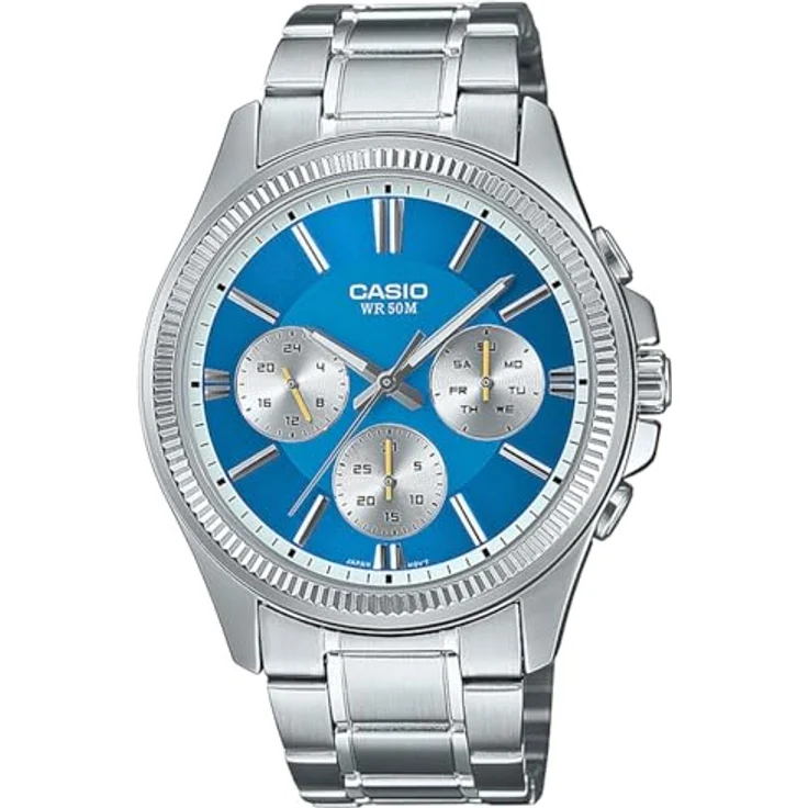 Casio Herrenuhr Multifunktion Stahl/Blau MTP-1375PD-2A2VEF, Edelstahlgehäuse, blau Zifferblatt, Mineralglas – Bild 1