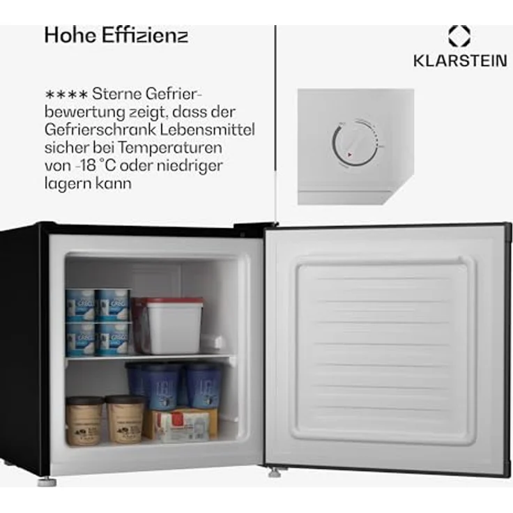 Klarstein Irene Mini-Gefrierschrank, 31L Kühl-/Gefrierkombination, -24 °C bis 10 °C, Energieeffizienzklasse C, Leise 38 dB, Weiß – Bild 4