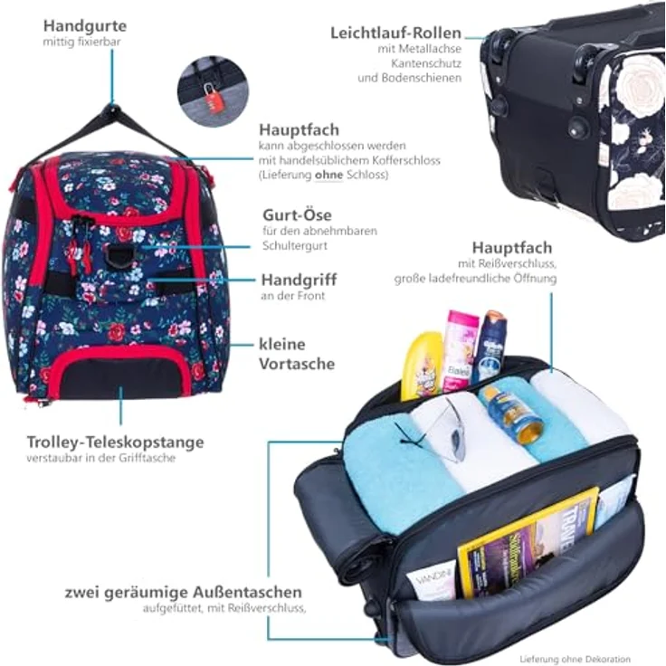 Elephant Reisetrolley Weekender Duffle 55 cm Trolley mit Rollen, Handgepäck Reisetasche (Blue Flower (blau) 13024) – Bild 4