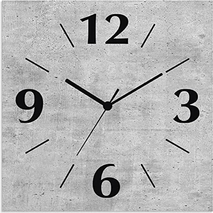 ARTLAND Wanduhr ohne Tickgeräusche Alu Quarzuhr 30x30 cm Quadratisch Lautlos analoge Quarzuhr, 4 Ziffern 30x30 cm Grauer Beton Optik U1RG – Bild 1