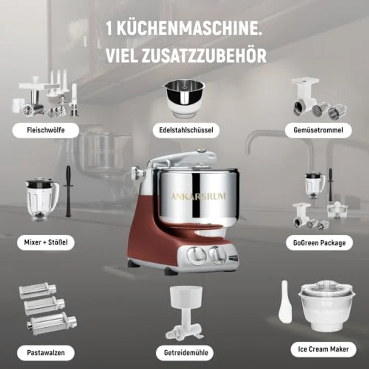 Ankarsrum Assistent Original 6230 Küchenmaschine, 1500 Watt, 7-Liter-Schüssel, 16 Zubehörteile, handgefertigt in Schweden, Rustic Maroon – Bild 6