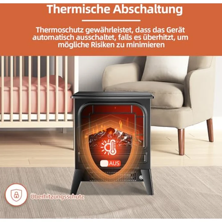 SHX SHXFP1950 Elektrokamin 1950W, mit realistischer Feuerillusion und einstellbarem Thermostat, schornsteinfrei und umweltfreundlich – Bild 3