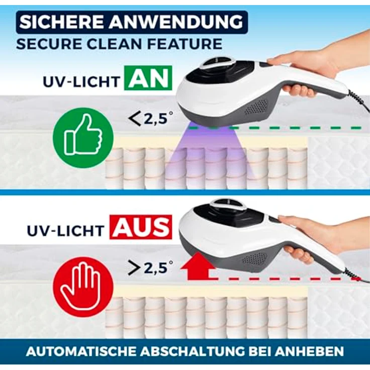 DS Produkte CLEANmaxx Milbensauger Vibration - entfernt 99,9 % aller Milben - mit UV-C-Licht, Handstaubsauger in Weiß – Bild 8