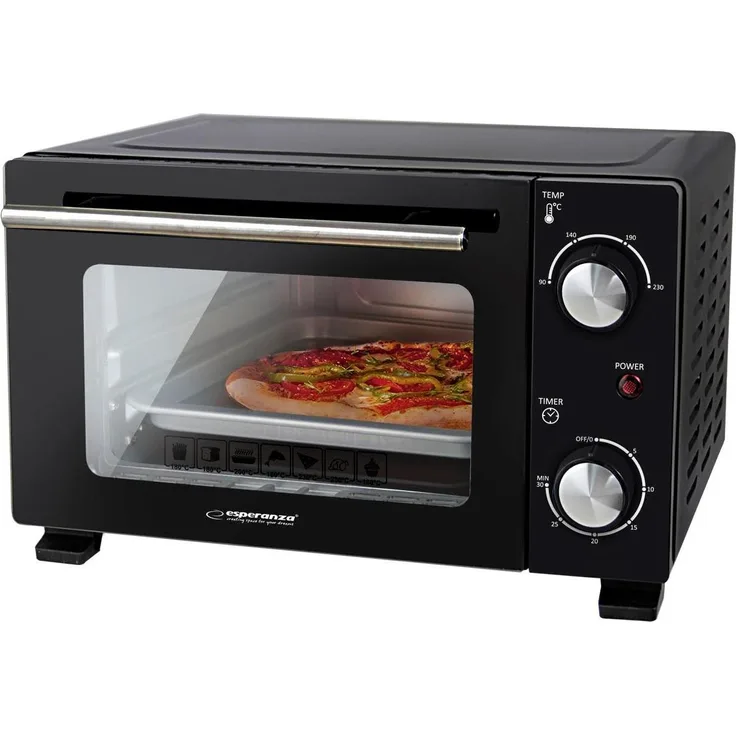 Esperanza EKO007N Mini-Backofen, 10 l, 800 W, kompakter Kleinbackofen, schwarz