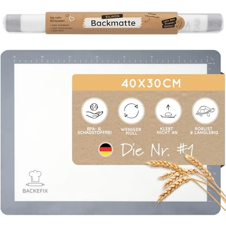 Backefix Silikon Backmatte als Dauer Backpapier wiederverwendbar – Zero Waste Backzubehör plastikfrei, mit Dauerbackmatte backen statt Pergamentpapier, BPA-frei, hitzebeständig, geprüft (40x30cm) – Bild 2