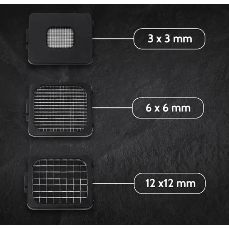 ALLIGATOR 3094 - Edelstahl-Multifunktionsschneider Mit Auffangbox - Gemüse- Zwiebel- und Pommesschneider - 3 Austauschbare Klingen - 3x3 mm 6x6 mm & 12x12 mm - BPA-frei – Bild 3