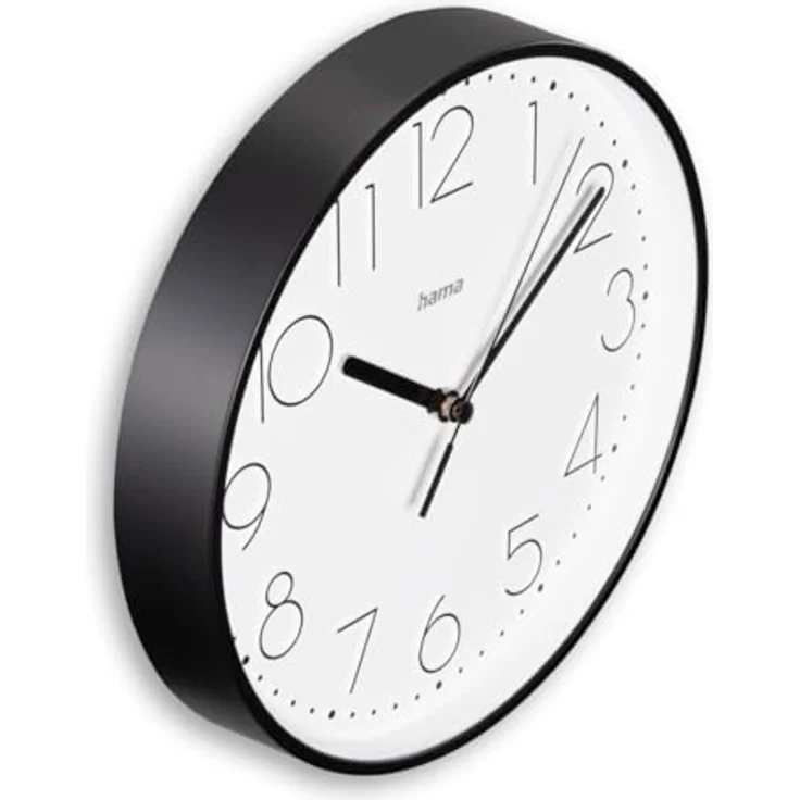 Hama Wanduhr Salina, Ø 22 cm, ohne Ticken, Schwarz - Quarzuhr mit geräuschlosem Uhrwerk und arabischen Zahlen – Bild 2