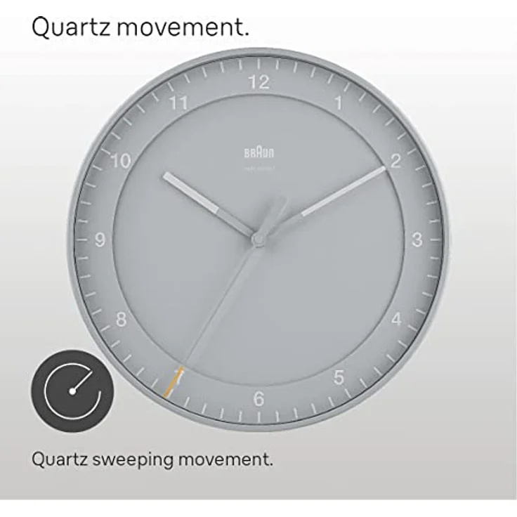 Braun Classic Große Analog-Wanduhr mit geräuschlosem Uhrwerk, 30 cm Durchmesser in Grau, Modell BC17G – Bild 3