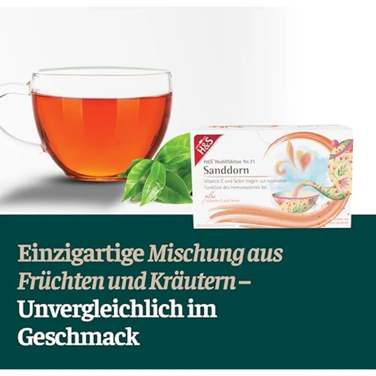 H&S Sanddorn Tee mit Vitamin C und Selen, Filterbeutel 20x2,5 g, natürliches Aroma – Bild 4