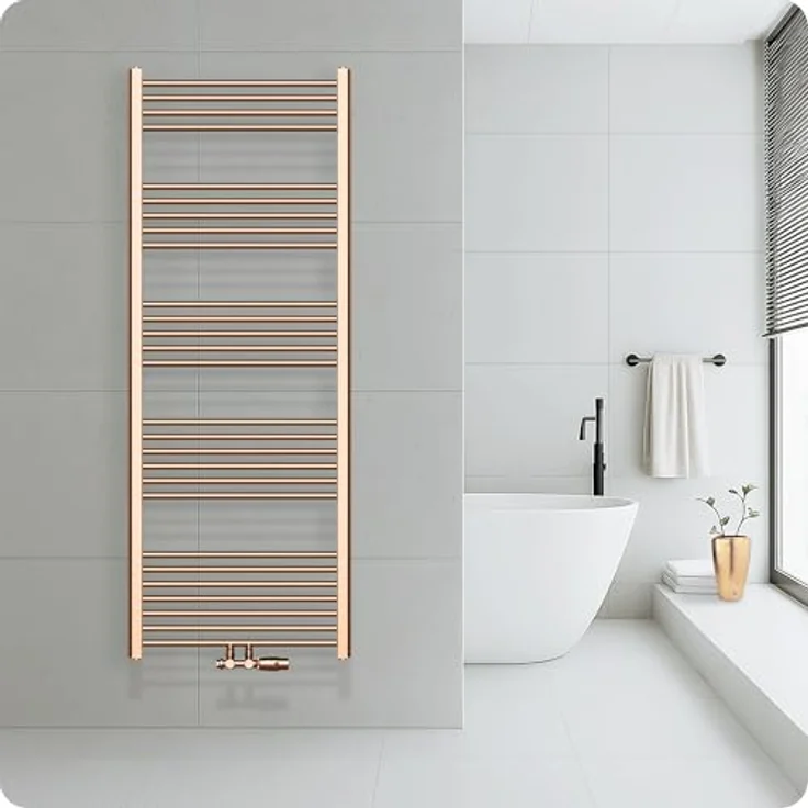 Belrad Handtuchheizkörper, Mittelanschluss, gebürstetes Kupfer, 1600x600mm, 557 Watt Heizleistung – Bild 1