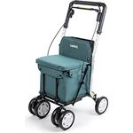 Carlett - Einkaufswagen und Gehhilfe mit Sitz für ältere Menschen - 4-rädriger Faltbarer Supermarkt-Trolley, mit Abnehmbarer Tasche 29L/15kg und Ablagefach - Farbe Grün - Preisvergleich