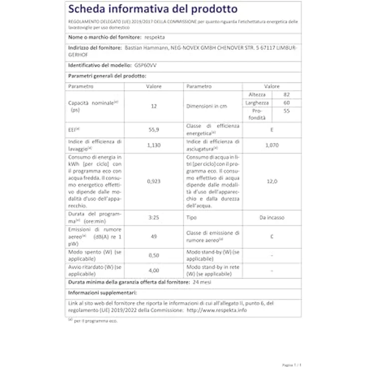 Respekta GSP60VV, Geschirrspüler, E, Geräuschemissionsklasse C, Geräuschemissionen 49 Dezibel – Bild 17