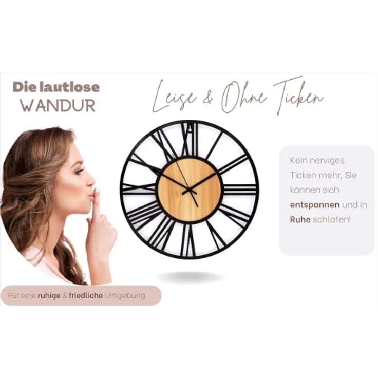 K&L Wall Art Ø 40cm große Wanduhr XL Industrielle Metall Holzuhr Vintage Wohnzimmeruhr lautlos Quartz Uhrwerk ohne Tick-Geräusche – Bild 4