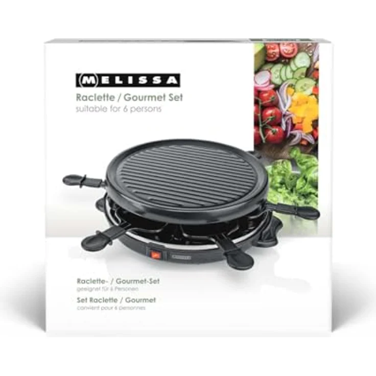 Melissa 16300032 Raclette Schwarz, 800 Watt Gourmet-Set für bis zu 6 Personen mit abnehmbarer Grillplatte 29 cm – Bild 8