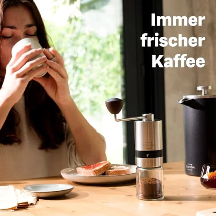 SILBERTHAL Kaffeemühle Manuell Kegelmahlwerk - Verstellbarer Mahlgrad von grob bis fein - Handmühle aus Edelstahl und Glas - Ideale Geschenkidee – Bild 2