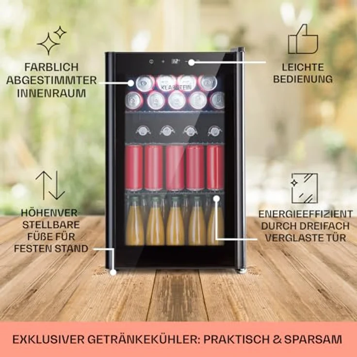 Klarstein Mini Kühlschrank mit Glastür & LED, 70L, Indoor/Outdoor, Leise, Edelstahl – Bild 5