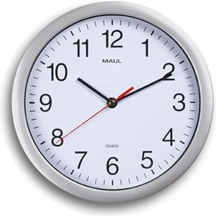 Maul Wanduhr MAULrun Ø 25 cm | stilvolle Quarzuhr | gut lesbar Dank großen Ziffern | Silber – Bild 1
