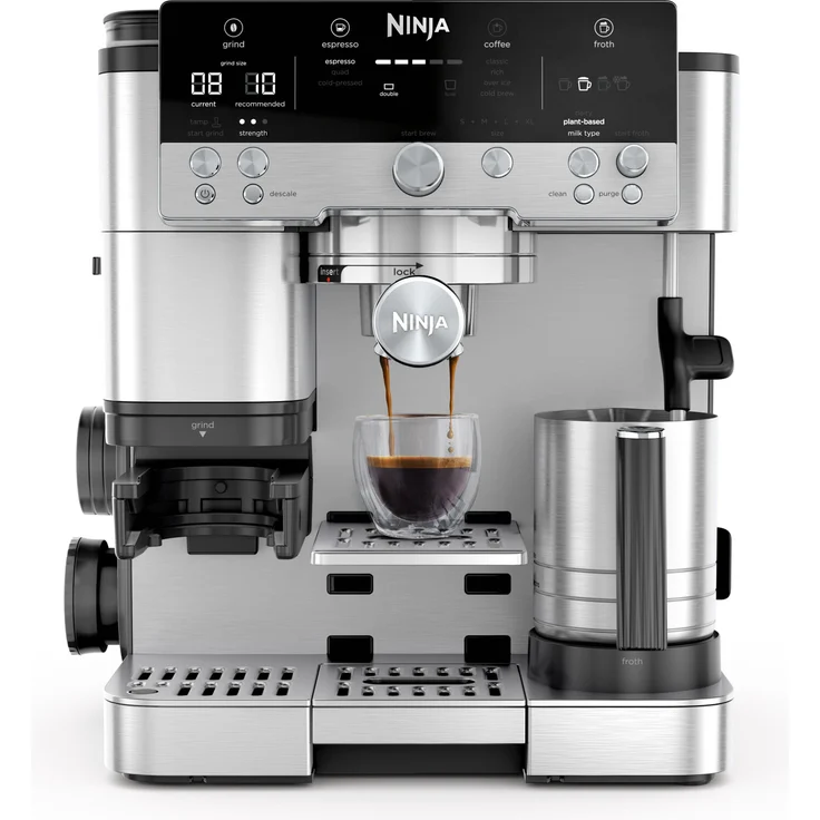 Ninja Luxe Premier 3-in-1-Kaffeemaschine mit Mahlwerk, Milchaufschäumer, Cold Brew & Espresso, 4 Programme, Silber, ES601EU – Bild 1