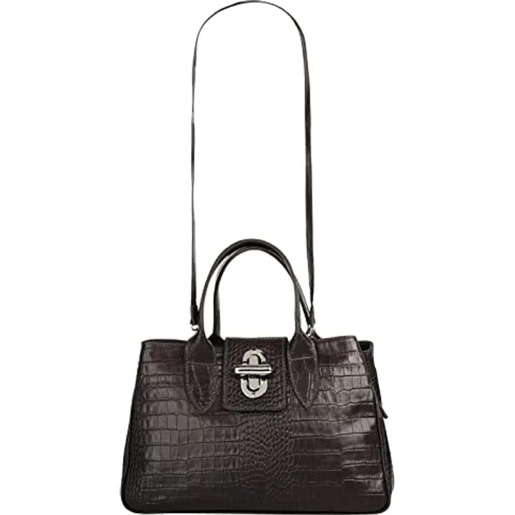 Cluty Leder Damen Handtasche mit Croco-Prägung, braun, zwei Tragegriffen und abnehmbarem Schulterriemen – Bild 7