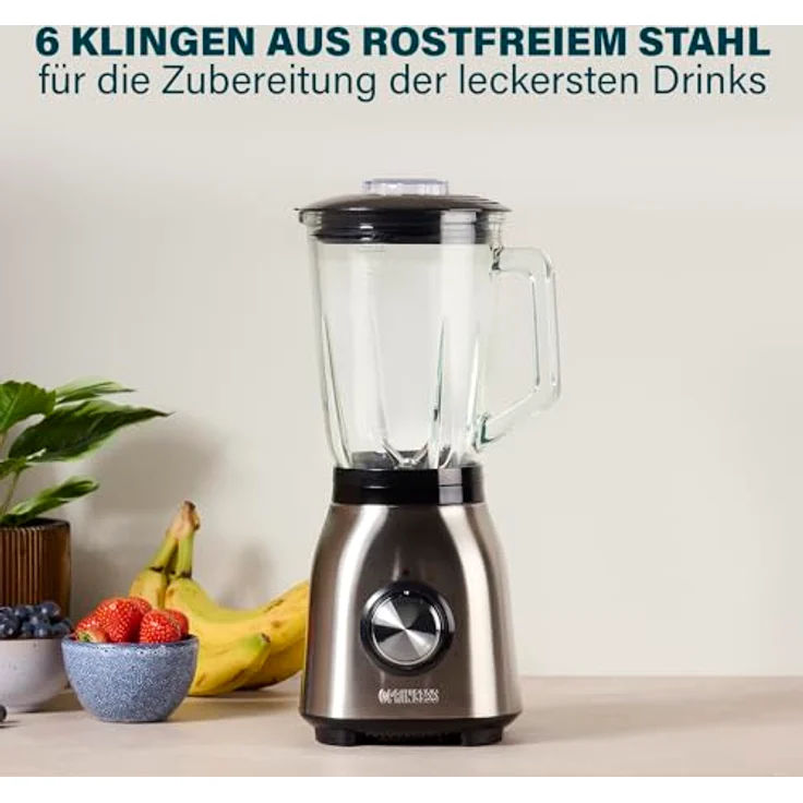 Princess Steel 212091 Standmixer, 1000W, 1,5L, Edelstahl gebürstet-schwarz – Bild 2