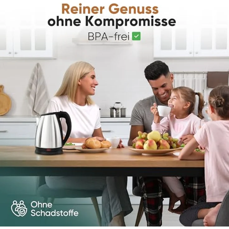 Clatronic WKS 3830, Wasserkocher Edelstahl 1,7 Liter, BPA-frei, 2200W, verdecktes Heizelement, Kabelaufwicklung – Bild 5