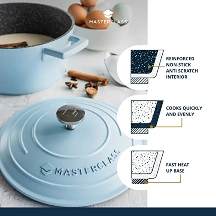 MasterClass Kleine Auflaufform mit Deckel 2,5 l/20 cm, leichter Aluminiumguss, Induktionsherd und ofenfest, himmelblau – Bild 4