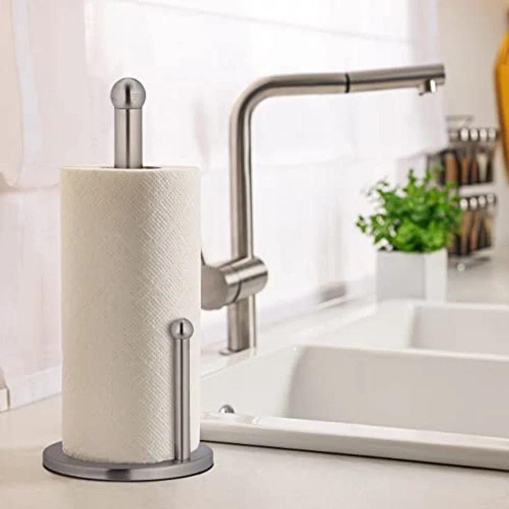 relaxdays Küchenrollenhalter aus Edelstahl, freistehender Küchenpapierständer mit Abrollstop, Silber – Bild 2